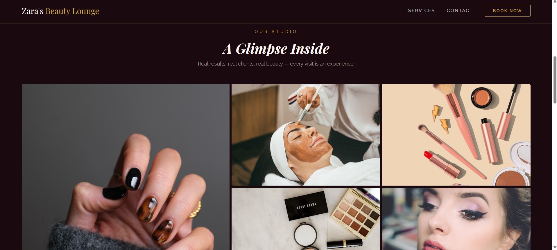 Website design for Zara's Beauty Lounge