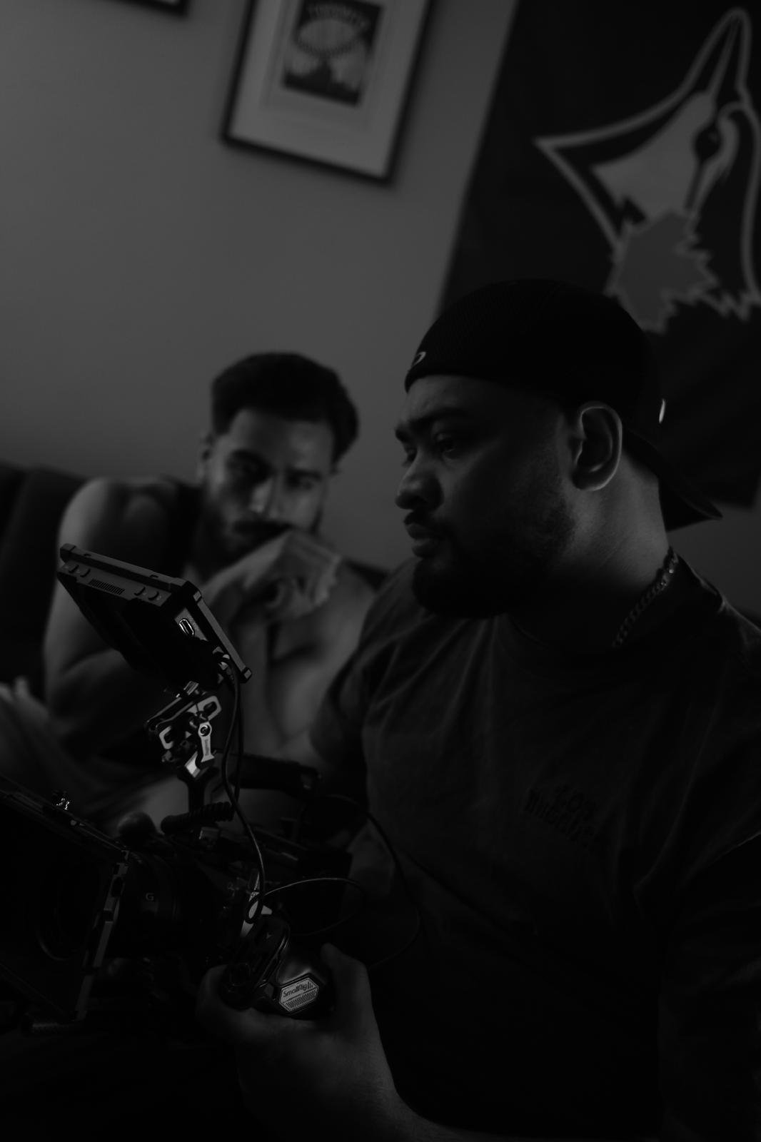Behind the scenes on a video shoot